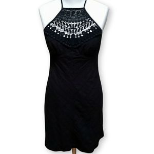 Trina Turk black crochet lace front halter tie sundress 4